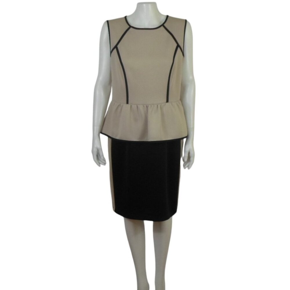 Julian Taylor New York Tan Black Sleeveless Peplum Sheath Dress